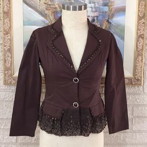 MOA USA Sequin Beaded Trim Peplum Style Jacket